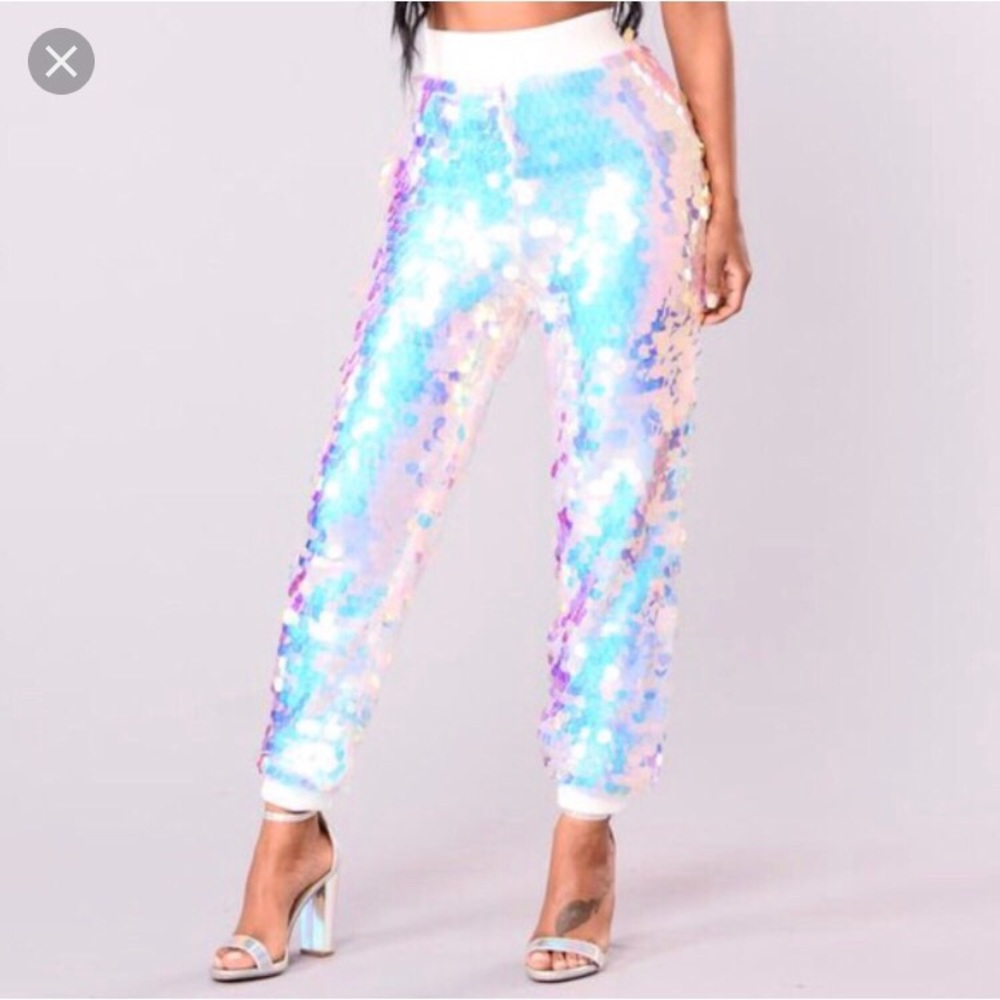 Iridescent sequin joggers